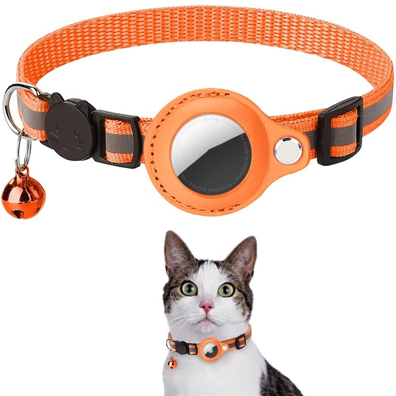 Katthalsband med reflex, bjällra och plats för AirTag